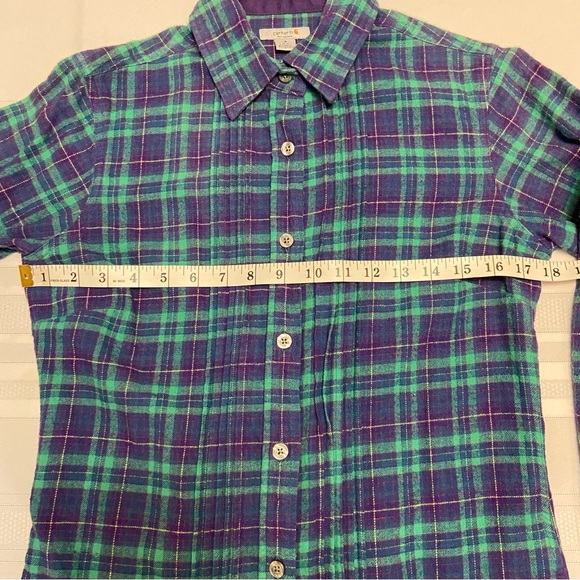 Carhartt Womens Pleated Gathered Back Flannel Button Down Shirt- EUC Size S - Picture 6 of 8